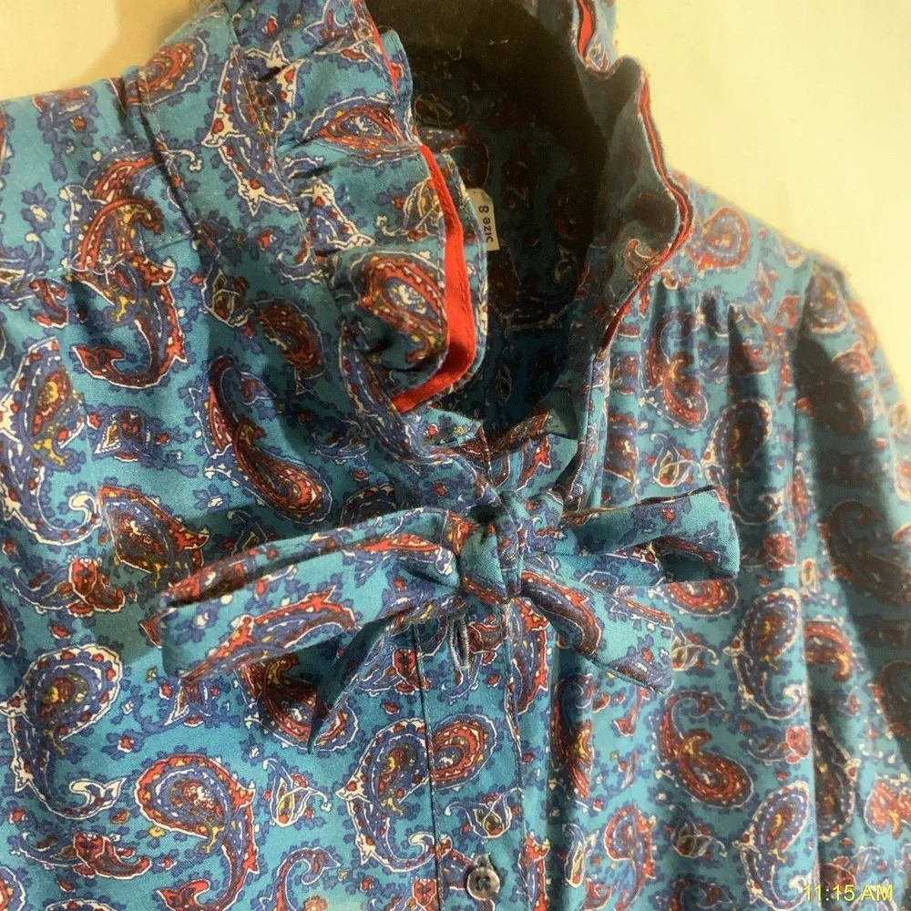 Vintage Schrader Sport Paisley Dress ILGWU Union Made‎ Blue Old $ Romantic